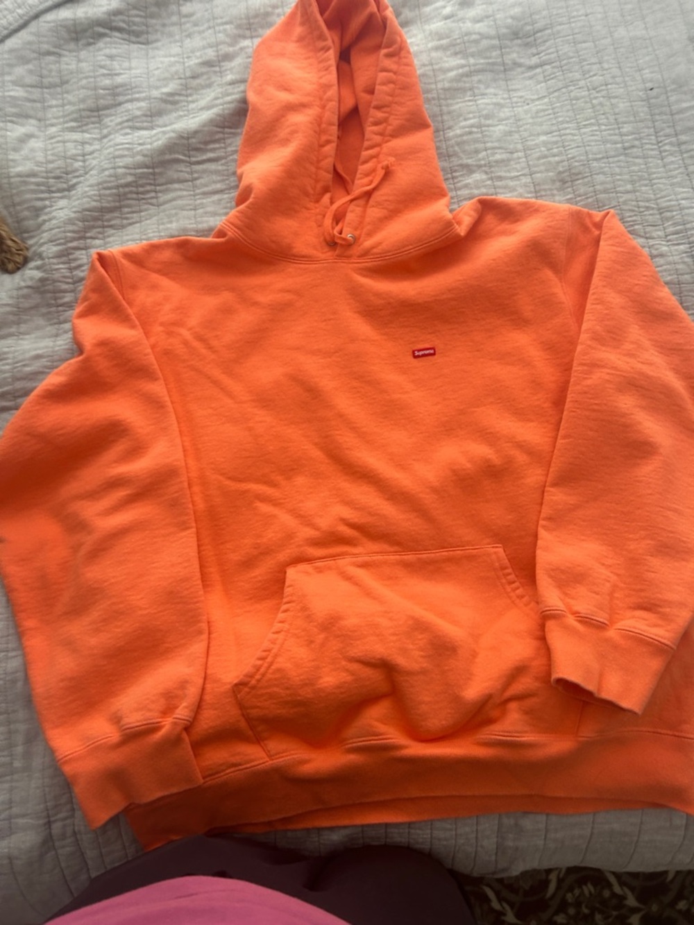 Supreme Orange Pullover Hoodie with Small Box Logo size large